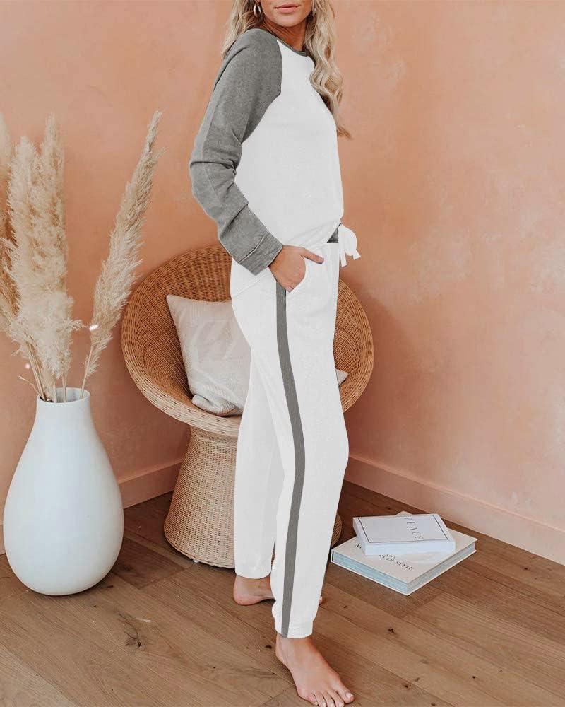 imageEkouaer Womens Pajama Set Long Sleeve PJs 2 Piece Lounge Set Pullover Sleepwear Sweatshirt and Long Pants With PocketsWhite
