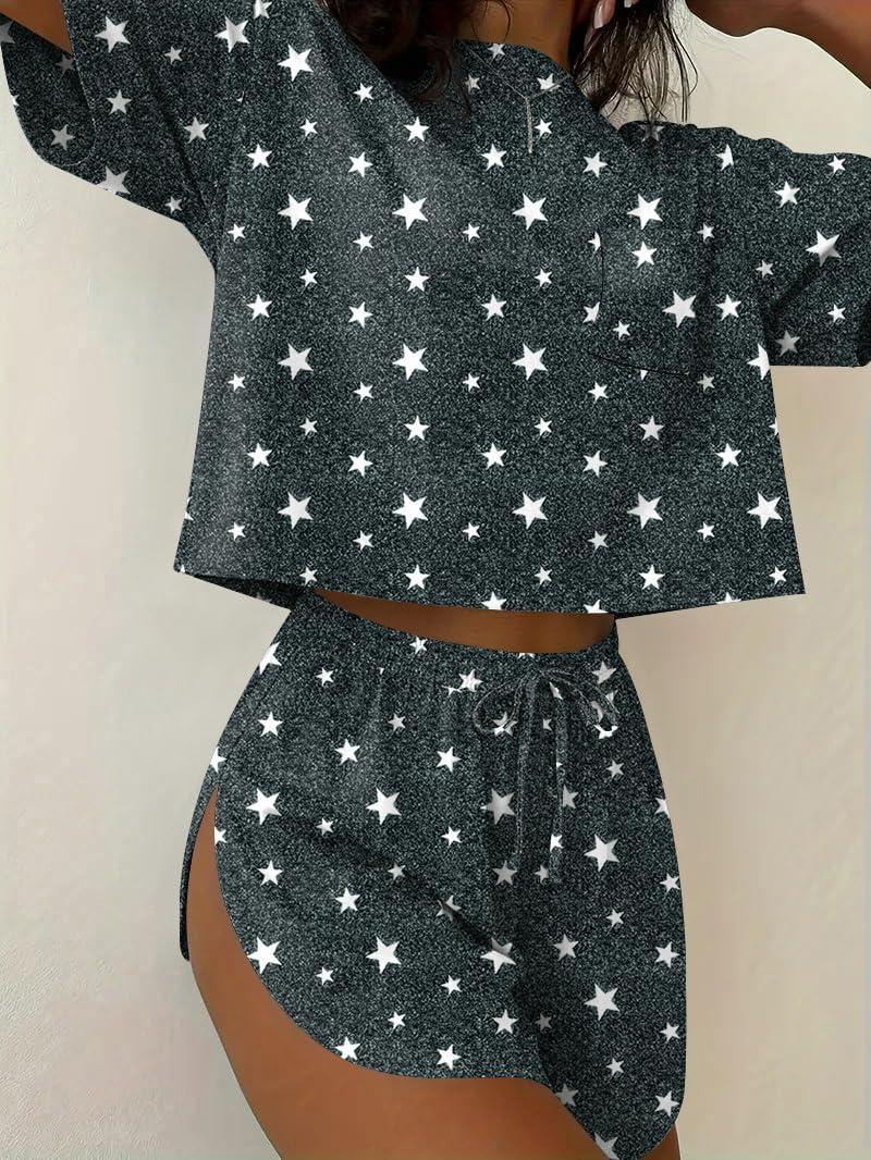 imageEkouaer Womens Pajama Sets Sexy Lounge Sets Side Split Short Pj Sets Cute Pjs 2 Piece Comfy Sleepwear LoungewearFivepointed Star