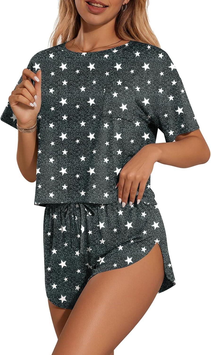 imageEkouaer Womens Pajama Sets Sexy Lounge Sets Side Split Short Pj Sets Cute Pjs 2 Piece Comfy Sleepwear LoungewearFivepointed Star