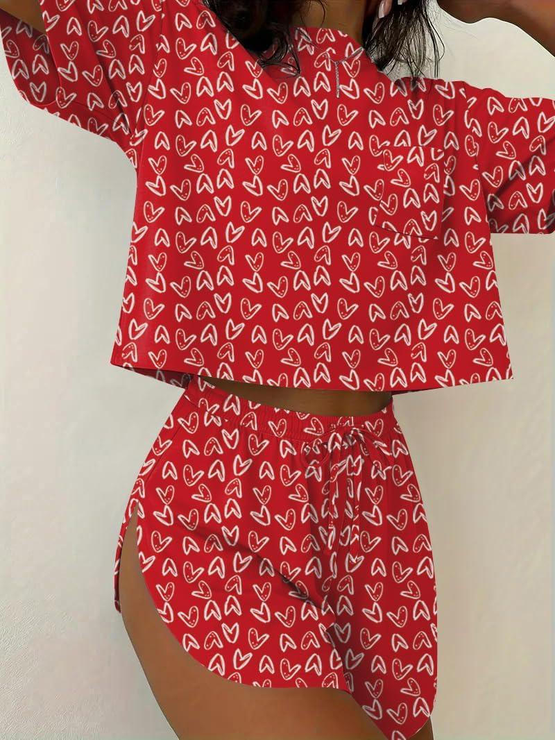 imageEkouaer Womens Pajama Sets Sexy Lounge Sets Side Split Short Pj Sets Cute Pjs 2 Piece Comfy Sleepwear LoungewearLittle Heart