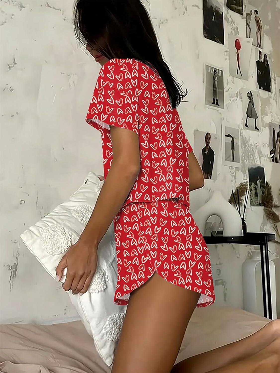 imageEkouaer Womens Pajama Sets Sexy Lounge Sets Side Split Short Pj Sets Cute Pjs 2 Piece Comfy Sleepwear LoungewearLittle Heart