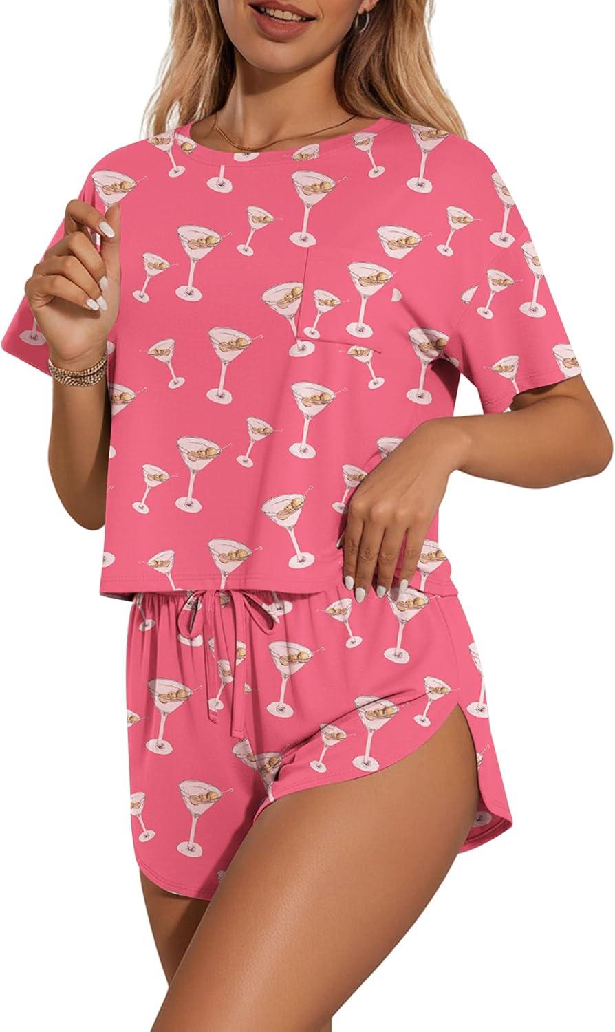 imageEkouaer Womens Pajama Sets Sexy Lounge Sets Side Split Short Pj Sets Cute Pjs 2 Piece Comfy Sleepwear LoungewearMartini Glass