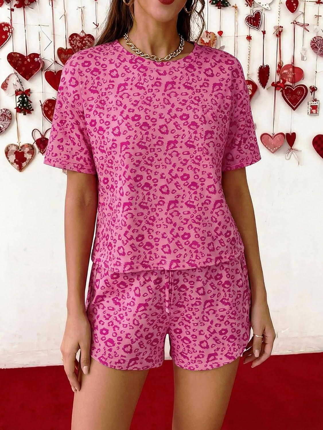 imageEkouaer Womens Pajama Sets Sexy Lounge Sets Side Split Short Pj Sets Cute Pjs 2 Piece Comfy Sleepwear LoungewearPink Leopard