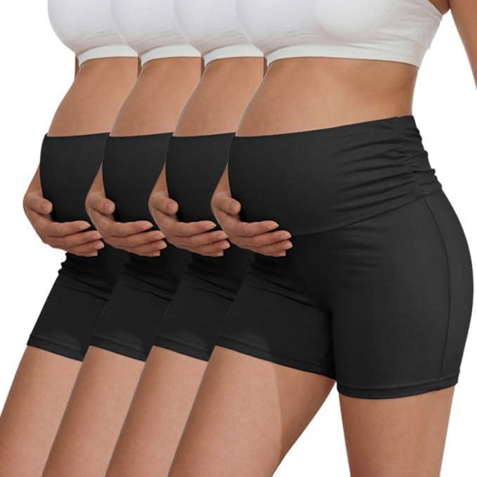 imageEkouaer 4 Pack Womens Maternity Shorts Pregnancy Biker Shorts Stretchy Workout Loungewear Mama ClothesBlackBlackBlackBlack