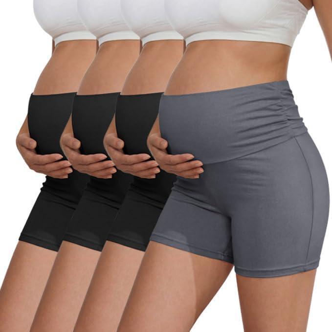 imageEkouaer 4 Pack Womens Maternity Shorts Pregnancy Biker Shorts Stretchy Workout Loungewear Mama ClothesBlackBlackBlackDark Grey