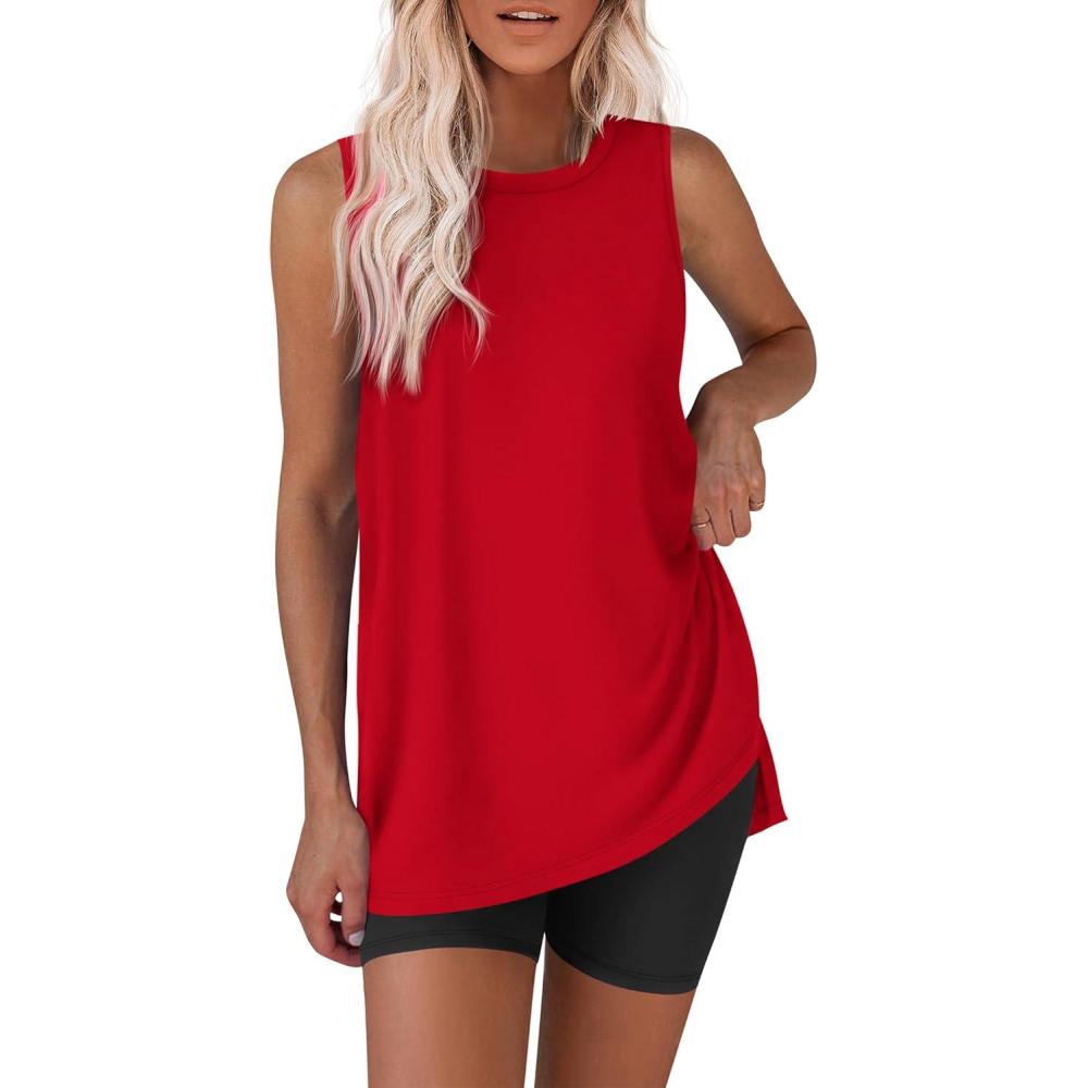 imageEkouaer Biker Short Sets Womens 2 Piece Lounge Set 2026 Summer Matching Outfits Sleeveless Loungewear clothingRed