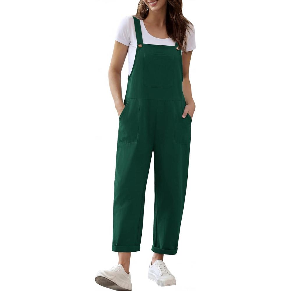 imageEkouaer Overalls for Women Baggy Bib Jumpers Casual Sleeveless Jumpsuits One Piece Long Pant Rompers with Pockets 2026Lake Green