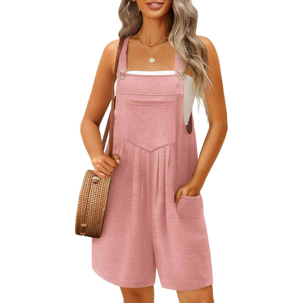 imageEkouaer Overalls for Women Summer Rompers Short Jumpsuits Flowy Loose Fit Casual Beach Outfits with PocketsDirty Pink1