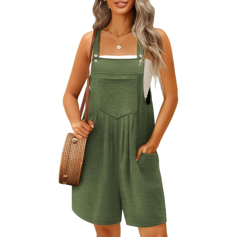 imageEkouaer Overalls for Women Summer Rompers Short Jumpsuits Flowy Loose Fit Casual Beach Outfits with PocketsOlive1