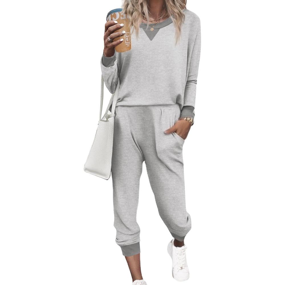 imageEkouaer Pajamas Set Long Sleeve Pj Sets 2 Piece Jogger Pajama Sets Soft Sleepwear Loungewear for WomenGrey