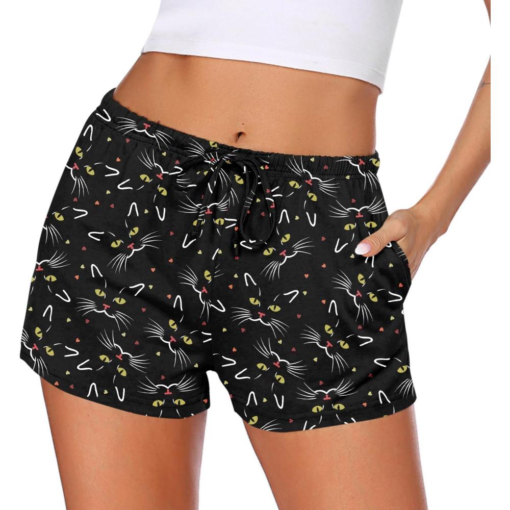 imageEkouaer Women Pajama Shorts Comfy Lounge Bottom with Pockets Stretch Strip Sleepwear Drawstring Pj Bottoms Sleep ShortsBlack Cat