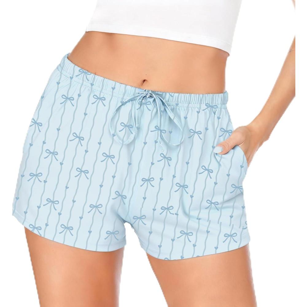 imageEkouaer Women Pajama Shorts Comfy Lounge Bottom with Pockets Stretch Strip Sleepwear Drawstring Pj Bottoms Sleep ShortsBow Stripe