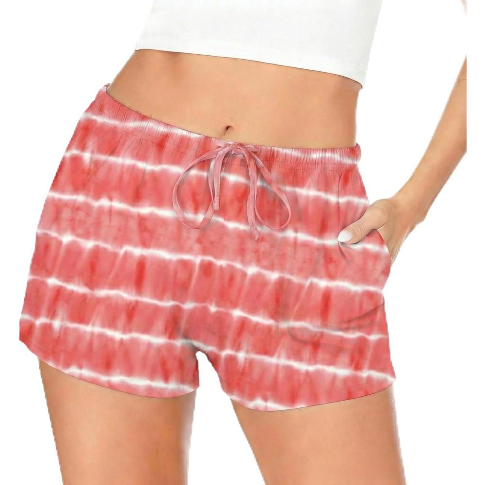 imageEkouaer Women Pajama Shorts Comfy Lounge Bottom with Pockets Stretch Strip Sleepwear Drawstring Pj Bottoms Sleep ShortsPink Tiedye