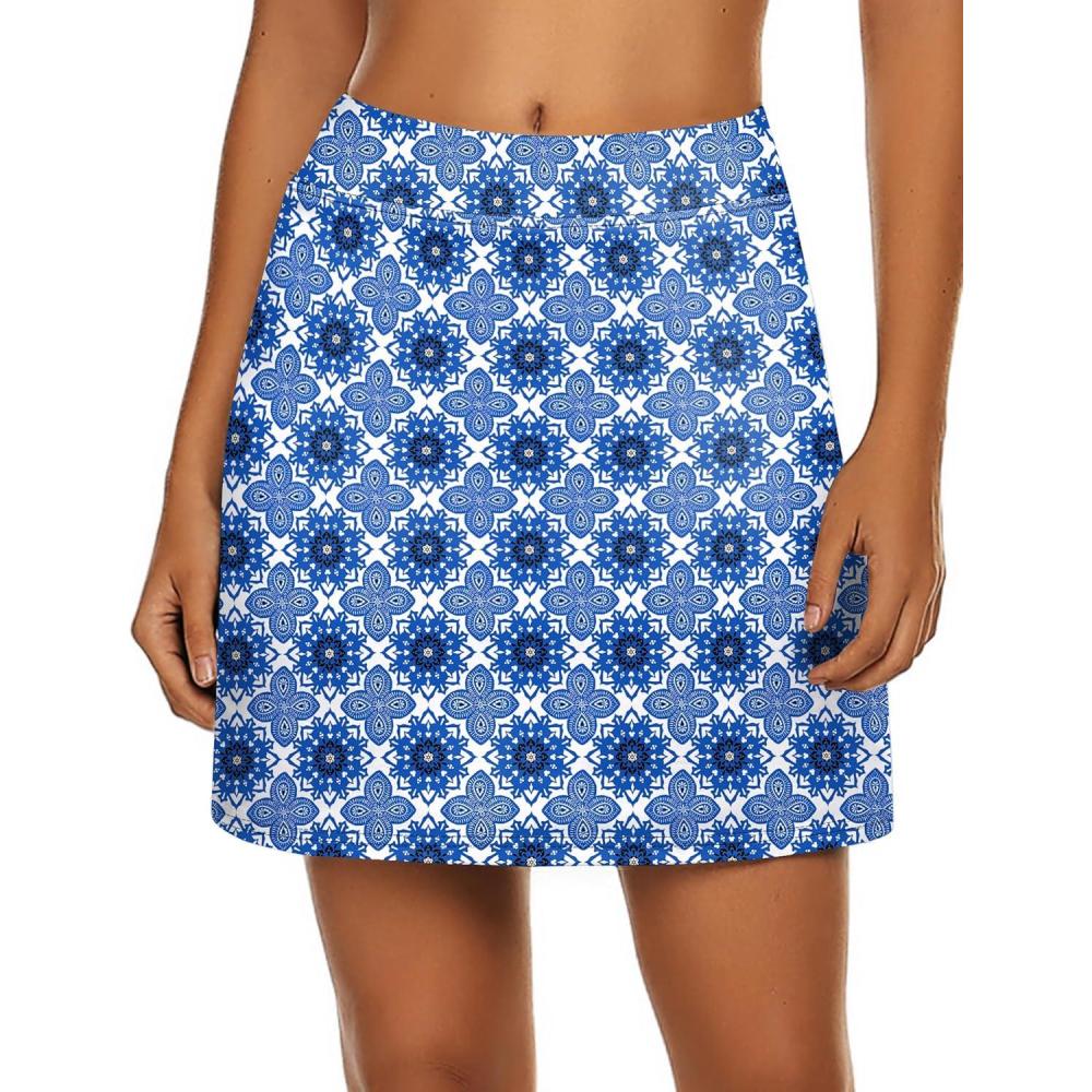 imageEkouaer Womens Active Performance Skort Lightweight Skirt for Running Tennis Golf Workout SportsBlue Pattern