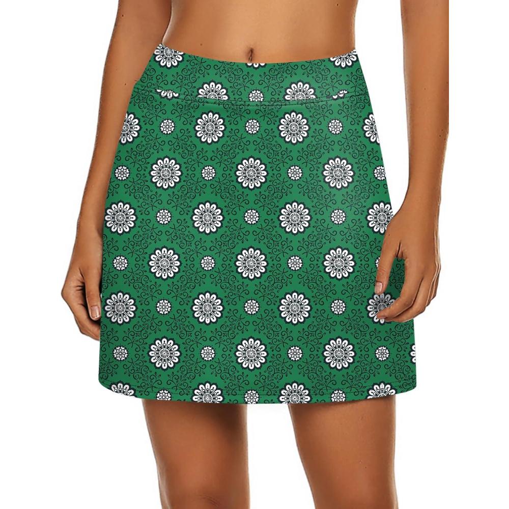 imageEkouaer Womens Active Performance Skort Lightweight Skirt for Running Tennis Golf Workout SportsGreen Print
