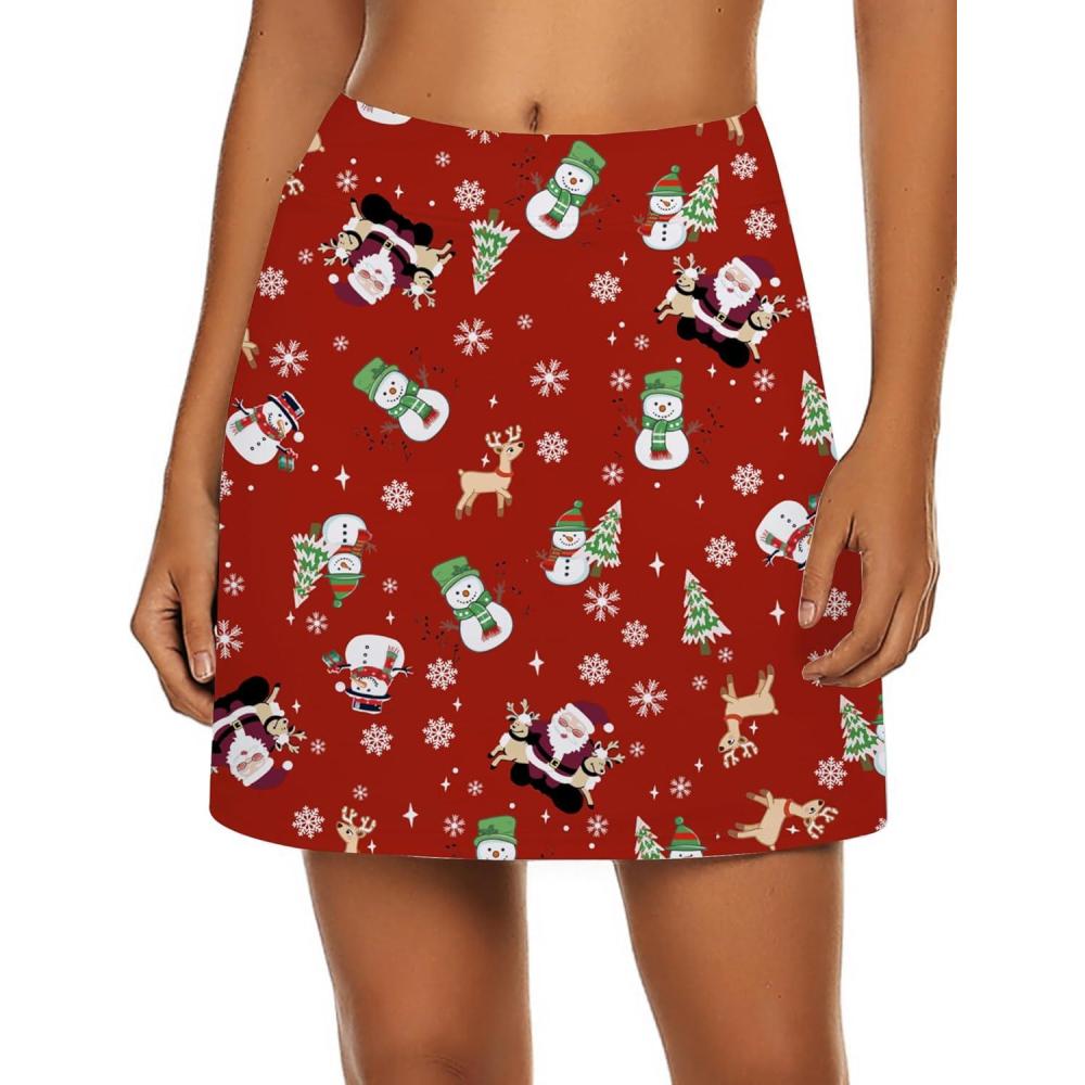 imageEkouaer Womens Active Performance Skort Lightweight Skirt for Running Tennis Golf Workout SportsRed Christmas Print