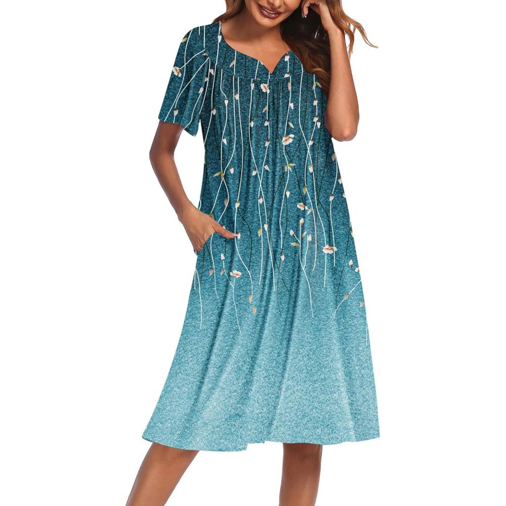 imageEkouaer Womens House Dress with PocketsLeaf Blue