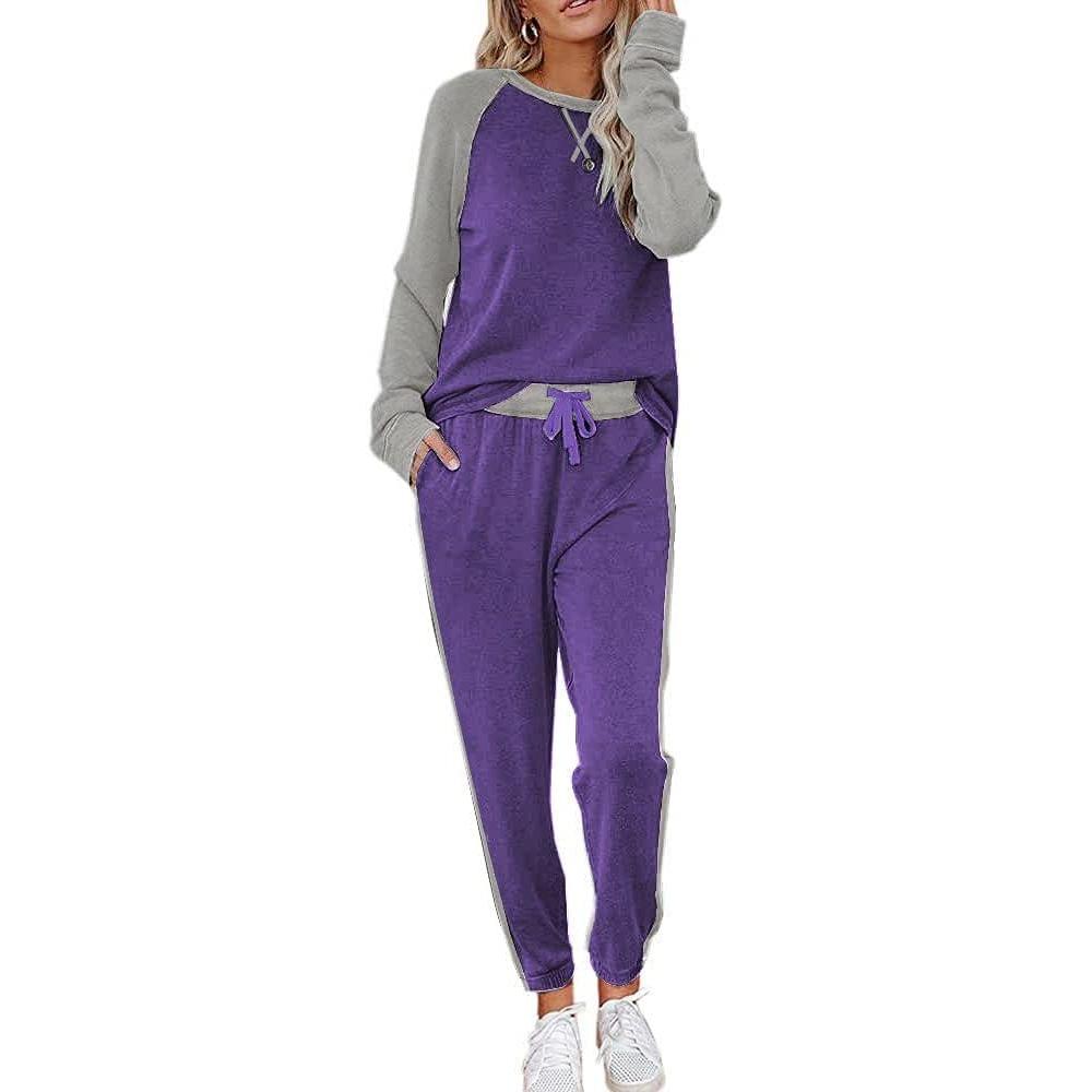 imageEkouaer Womens Pajama Set Long Sleeve PJs 2 Piece Lounge Set Pullover Sleepwear Sweatshirt and Long Pants With PocketsBlue Purple