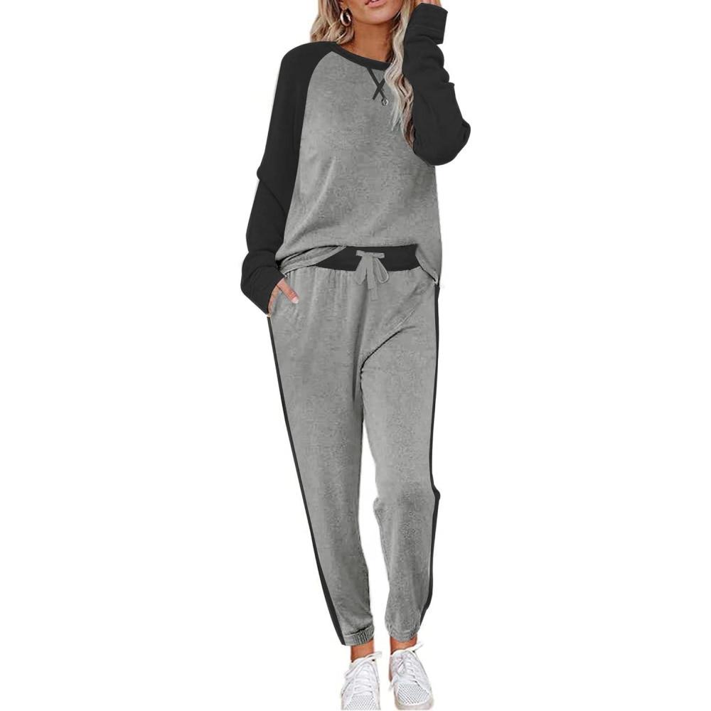 imageEkouaer Womens Pajama Set Long Sleeve PJs 2 Piece Lounge Set Pullover Sleepwear Sweatshirt and Long Pants With PocketsLight Grey