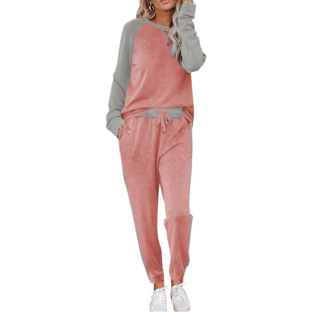 imageEkouaer Womens Pajama Set Long Sleeve PJs 2 Piece Lounge Set Pullover Sleepwear Sweatshirt and Long Pants With PocketsPink