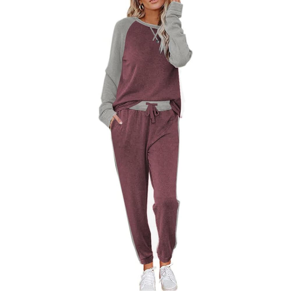 imageEkouaer Womens Pajama Set Long Sleeve PJs 2 Piece Lounge Set Pullover Sleepwear Sweatshirt and Long Pants With PocketsWine Red