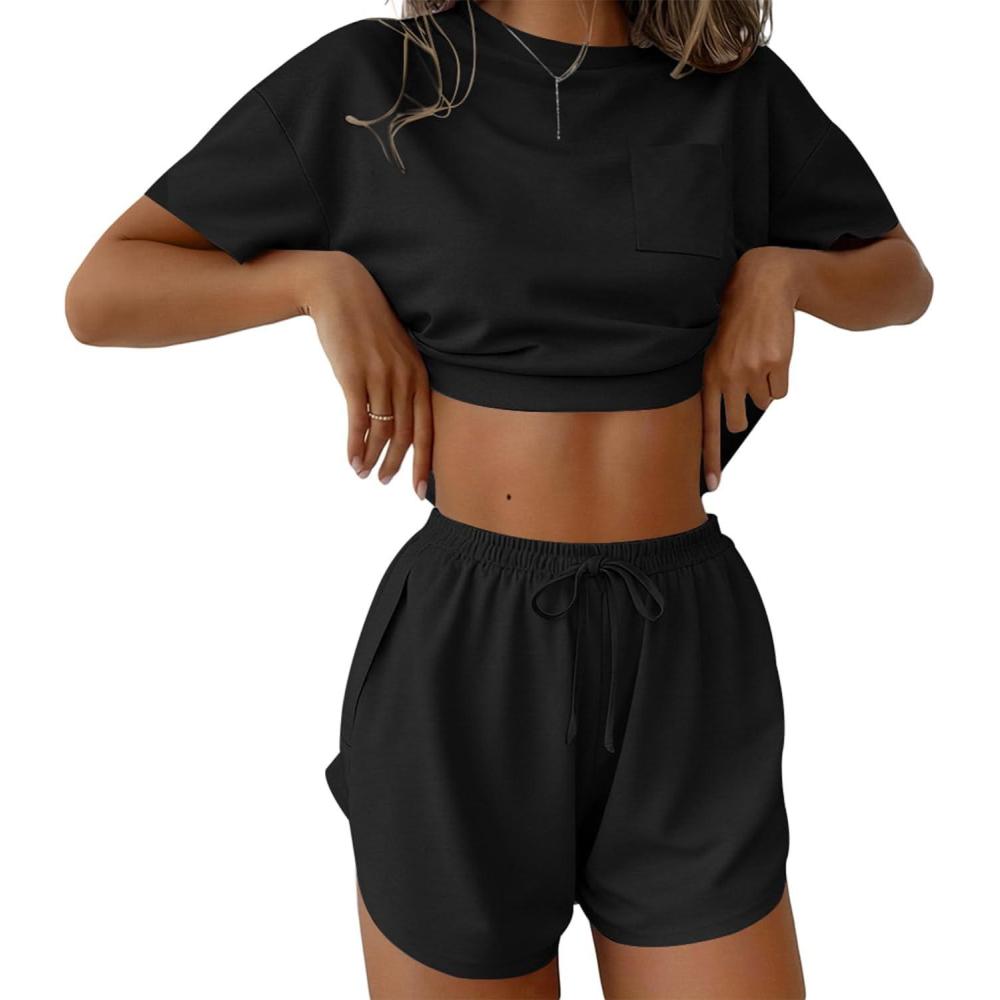 imageEkouaer Womens Pajama Sets Sexy Lounge Sets Side Split Short Pj Sets Cute Pjs 2 Piece Comfy Sleepwear LoungewearBlack