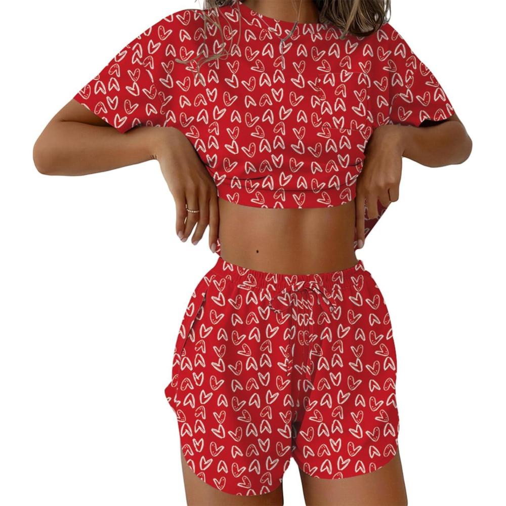 imageEkouaer Womens Pajama Sets Sexy Lounge Sets Side Split Short Pj Sets Cute Pjs 2 Piece Comfy Sleepwear LoungewearLittle Heart