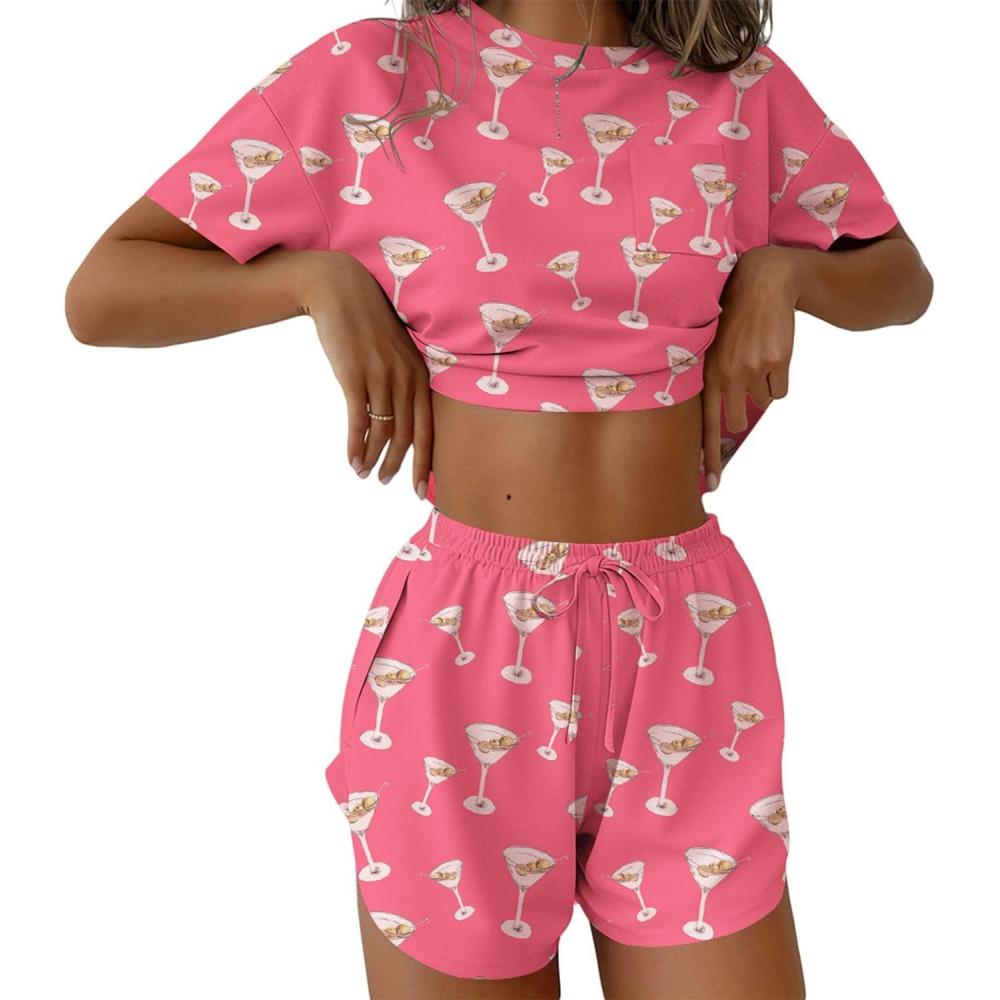 imageEkouaer Womens Pajama Sets Sexy Lounge Sets Side Split Short Pj Sets Cute Pjs 2 Piece Comfy Sleepwear LoungewearMartini Glass