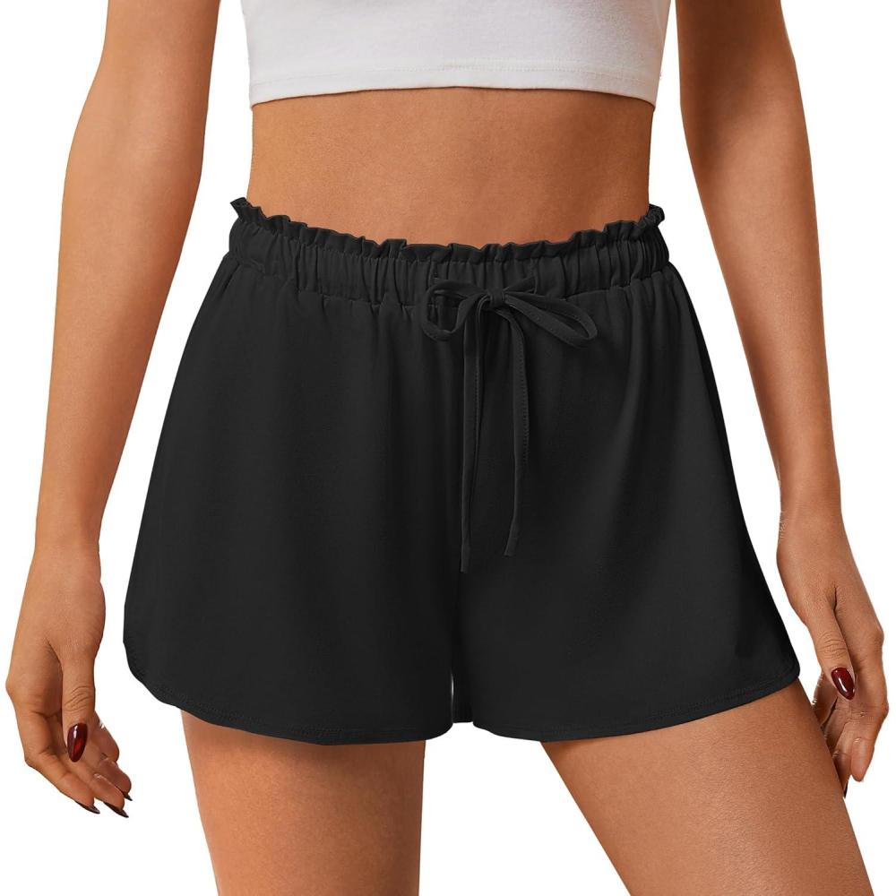 imageEkouaer Womens Pajama Shorts 2026 Soft Sleep Shorts Casual Pj Short Comfy Pajama Short Summer Drawstring Pajama BottomsBlack