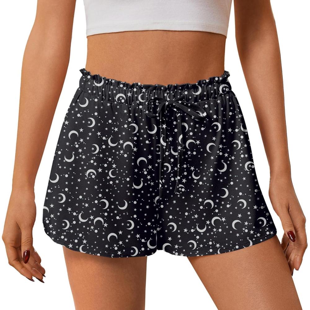 imageEkouaer Womens Pajama Shorts 2026 Soft Sleep Shorts Casual Pj Short Comfy Pajama Short Summer Drawstring Pajama BottomsBlack Moon