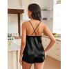 EKOUAER Silky Pajama Set for Women V-Neck Satin Camisole Lingerie Sets Party Loungewear Sleepwear(Black)