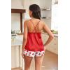 EKOUAER Silky Pajama Set for Women V-Neck Satin Camisole Lingerie Sets Party Loungewear Sleepwear(Red Heart)