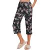 Ekouaer 2 Pack Women’s Capri Pajama Pants Printed Drawstring Comfy Pj Bottoms With Pockets(Black/Navy Blue)