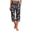 Ekouaer 2 Pack Women’s Capri Pajama Pants Printed Drawstring Comfy Pj Bottoms With Pockets(Black/Navy Blue)