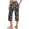 Ekouaer 2 Pack Women’s Capri Pajama Pants Printed Drawstring Comfy Pj Bottoms With Pockets(Black/Navy Blue)