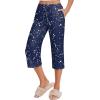 Ekouaer 2 Pack Women’s Capri Pajama Pants Printed Drawstring Comfy Pj Bottoms With Pockets(Dark Blue/Dark Teal)