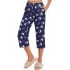 Ekouaer 2 Pack Women’s Capri Pajama Pants Printed Drawstring Comfy Pj Bottoms With Pockets(Dark Blue/Dark Teal)