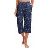 Ekouaer 2 Pack Women’s Capri Pajama Pants Printed Drawstring Comfy Pj Bottoms With Pockets(Dark Blue/Dark Teal)