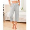 Ekouaer 2 Pack Women’s Capri Pajama Pants Printed Drawstring Comfy Pj Bottoms With Pockets(Flower / Grey Stripe)