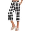 Ekouaer 2 Pack Women’s Capri Pajama Pants Printed Drawstring Comfy Pj Bottoms With Pockets(Maroon/Grey Black)