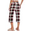 Ekouaer 2 Pack Women’s Capri Pajama Pants Printed Drawstring Comfy Pj Bottoms With Pockets(Maroon/Grey Black)