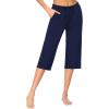 Ekouaer 2 Pack Women’s Capri Pajama Pants Printed Drawstring Comfy Pj Bottoms With Pockets(Navy Blue)