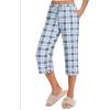 Ekouaer 2 Pack Women’s Capri Pajama Pants Printed Drawstring Comfy Pj Bottoms With Pockets(Powder Blue/Peach)
