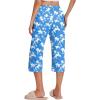 Ekouaer 2 Pack Women’s Capri Pajama Pants Printed Drawstring Comfy Pj Bottoms With Pockets(Royal Blue/Beige)