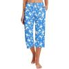 Ekouaer 2 Pack Women’s Capri Pajama Pants Printed Drawstring Comfy Pj Bottoms With Pockets(Royal Blue/Beige)