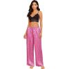 Ekouaer 2 Pack Womens Satin Pajama Pants Silk Sleep Lounge Pants Loose Pj Bottom with Pockets(Black and Pink Leopard)