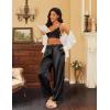 Ekouaer 2 Pack Womens Satin Pajama Pants Silk Sleep Lounge Pants Loose Pj Bottom with Pockets(Black and White)