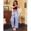 Ekouaer 2 Pack Womens Satin Pajama Pants Silk Sleep Lounge Pants Loose Pj Bottom with Pockets(Light Blue and Pink Stripe)