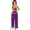 Ekouaer 2 Pack Womens Satin Pajama Pants Silk Sleep Lounge Pants Loose Pj Bottom with Pockets(Purple and Black)