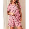 Ekouaer 2 Packs Womens Pajama Set Short Sleeve Sleepwear Soft Top and Shorts Pjs Casual Outfits Lounge Set with Pockets(Pink Cherry/Blue Heart)